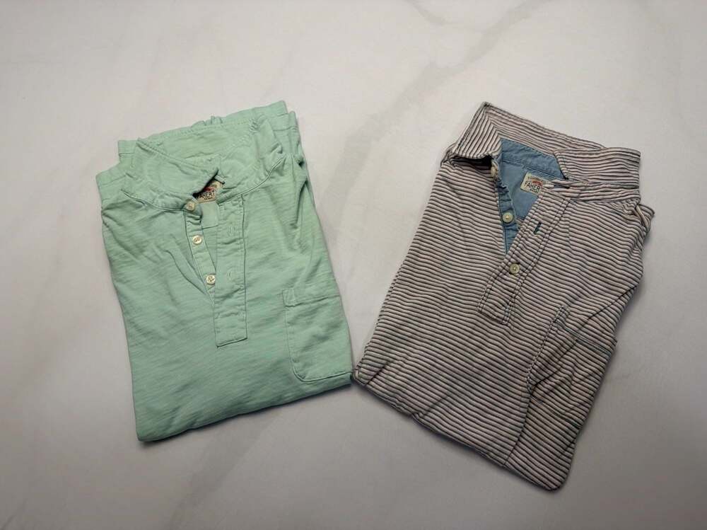 ( 2 ) Faherty  Men's Sunwashed Polo Shirts  Mint & Multi-Striped Cotton